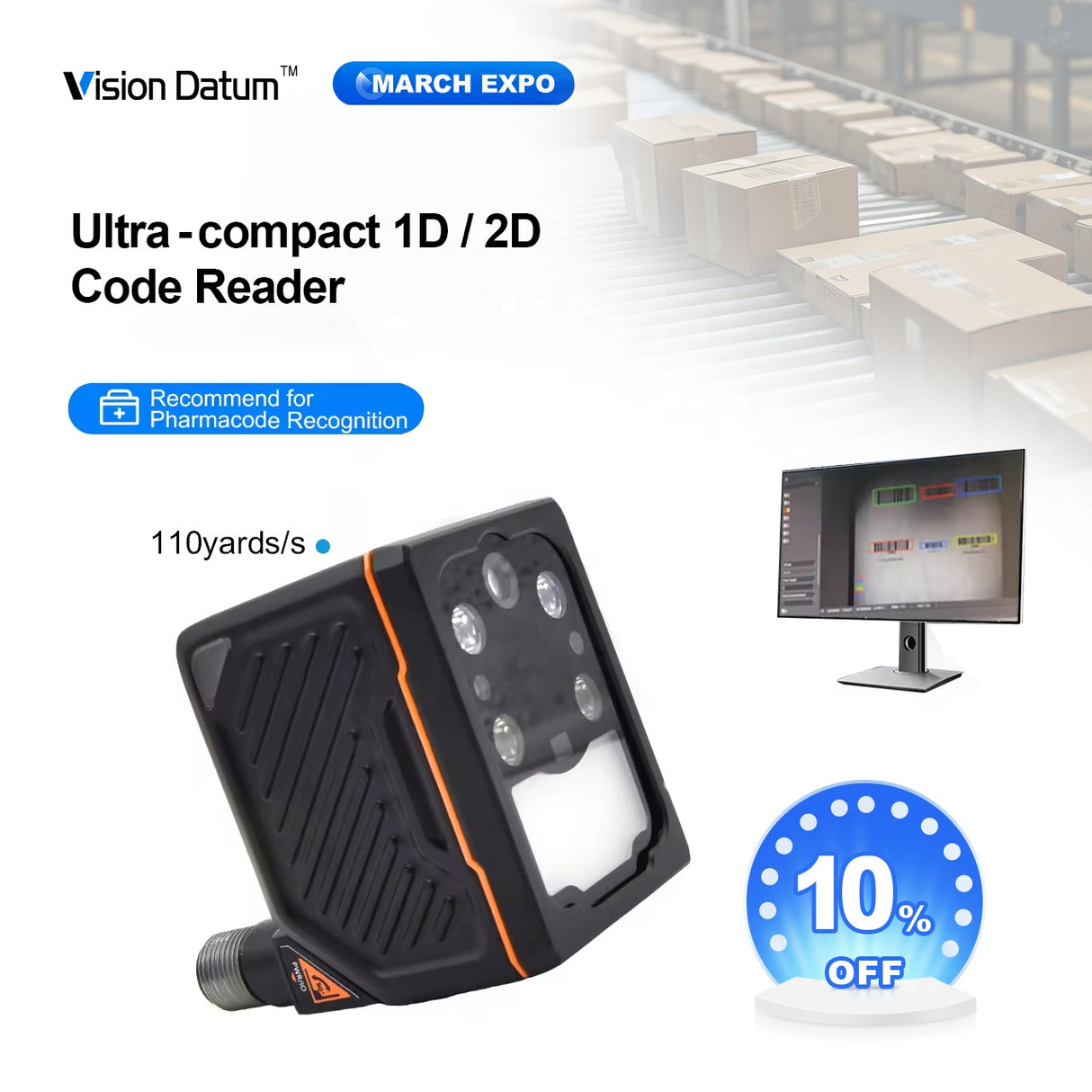 IP65 60fps Industrial Logistic Sorter fixed 2D QR 1D Bar Code Reader Machine Vision Barcode Scanner