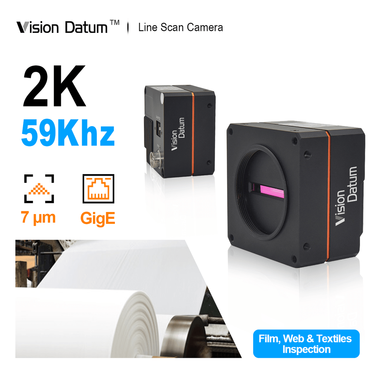 2K 7μm 59kHz C-Mount GigE Line Scan Camera - Vision Datum
