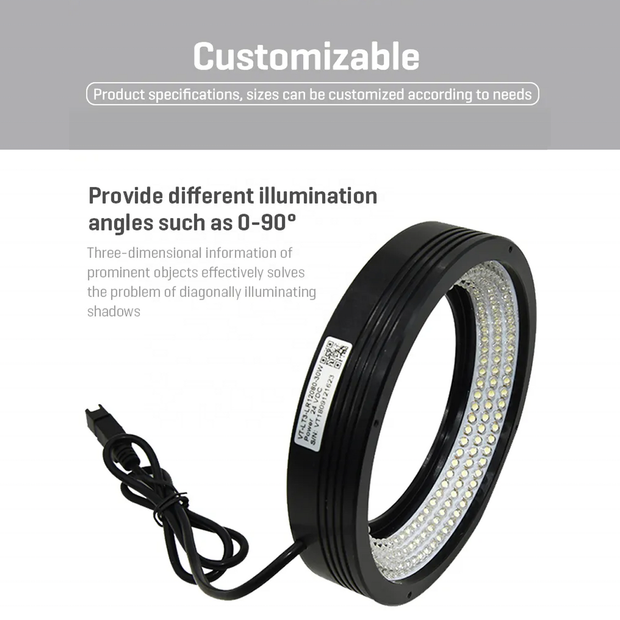 70 Degree High Angle Ring Illumination 24V High Density LED Arrays for Lead Frame Inspection