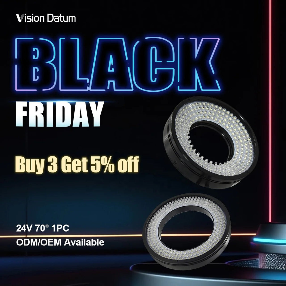 70 Degree High Angle Ring Illumination 24V High Density LED Arrays for Lead Frame Inspection - Vision Datum