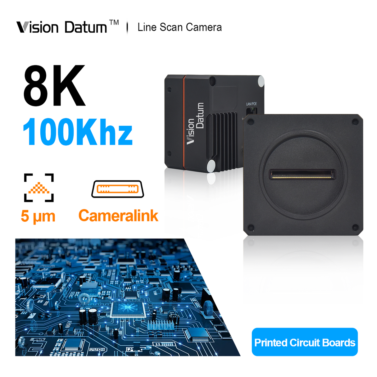 8K 100Khz 5μm M72 Mount CameraLink TDI Line Scan Camera