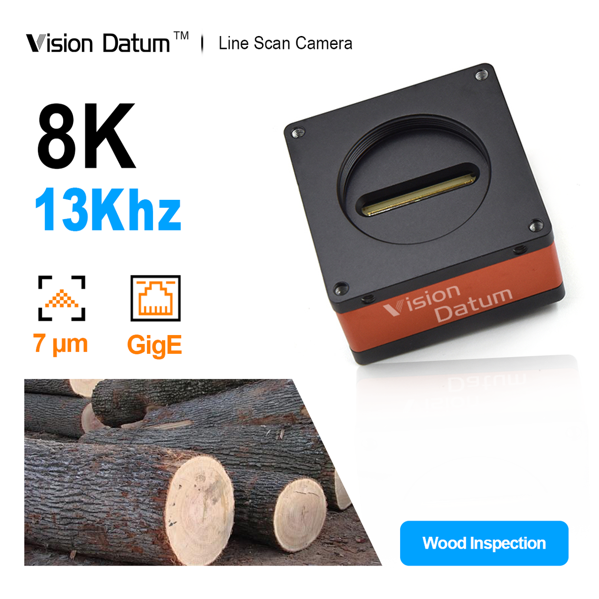 8K 13Khz 7μm M72 Mount GigE Line Scan Camera