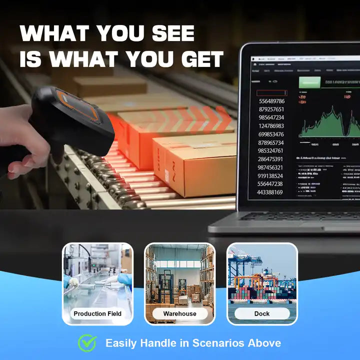 Hot Sale IP65 USB2.0 Cordless CMOS Handheld Barcode Reader For Robot Camera Warehouse Manufacturing