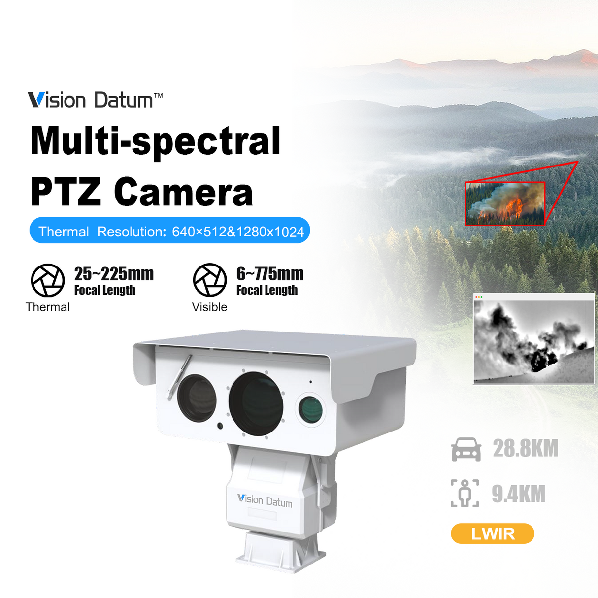 Caméra PTZ multispectre iVa30L4MPH-L3 8-14 μm