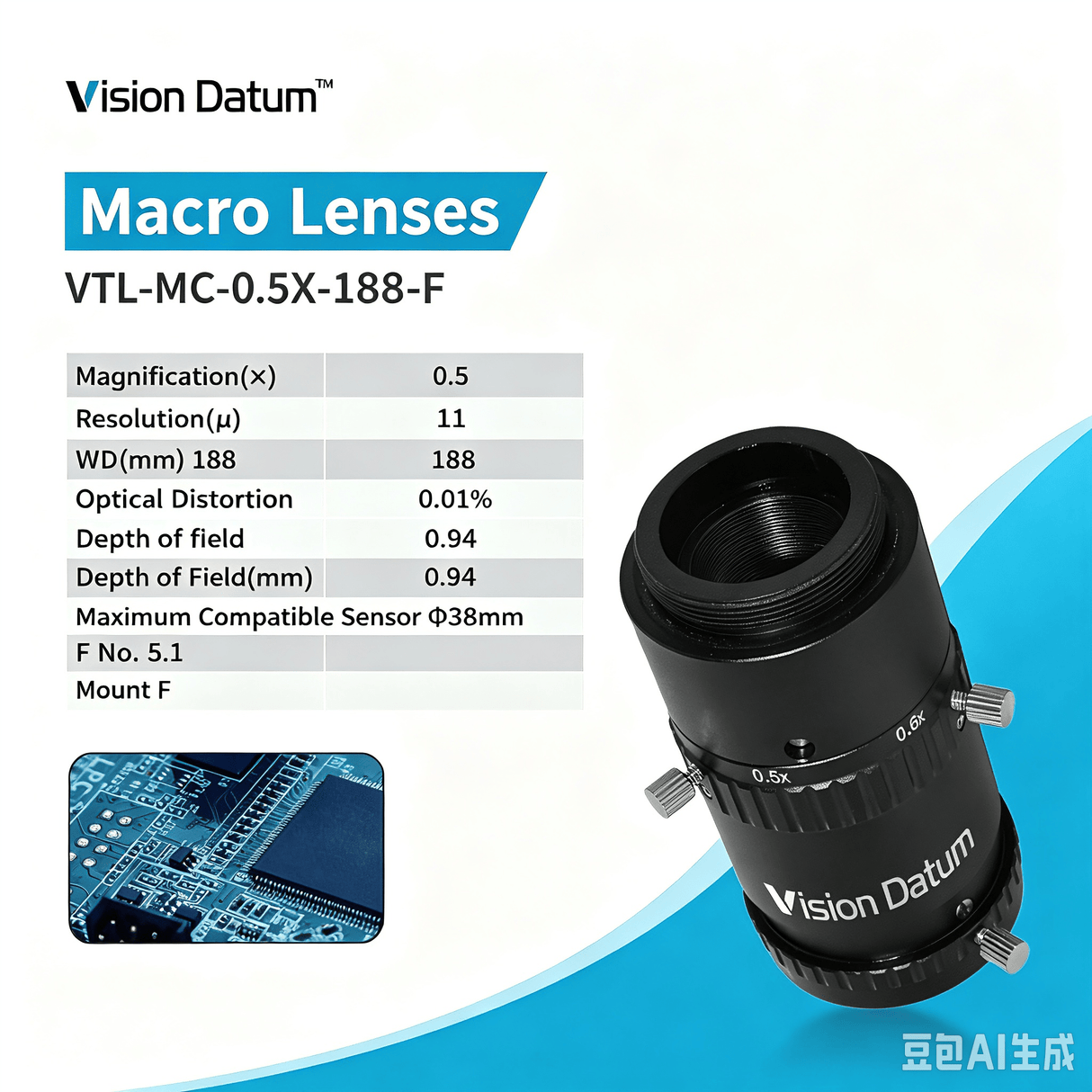Industrial Macro Lens 0.5X Magnification F-mount for Precision Measurement - Vision Datum