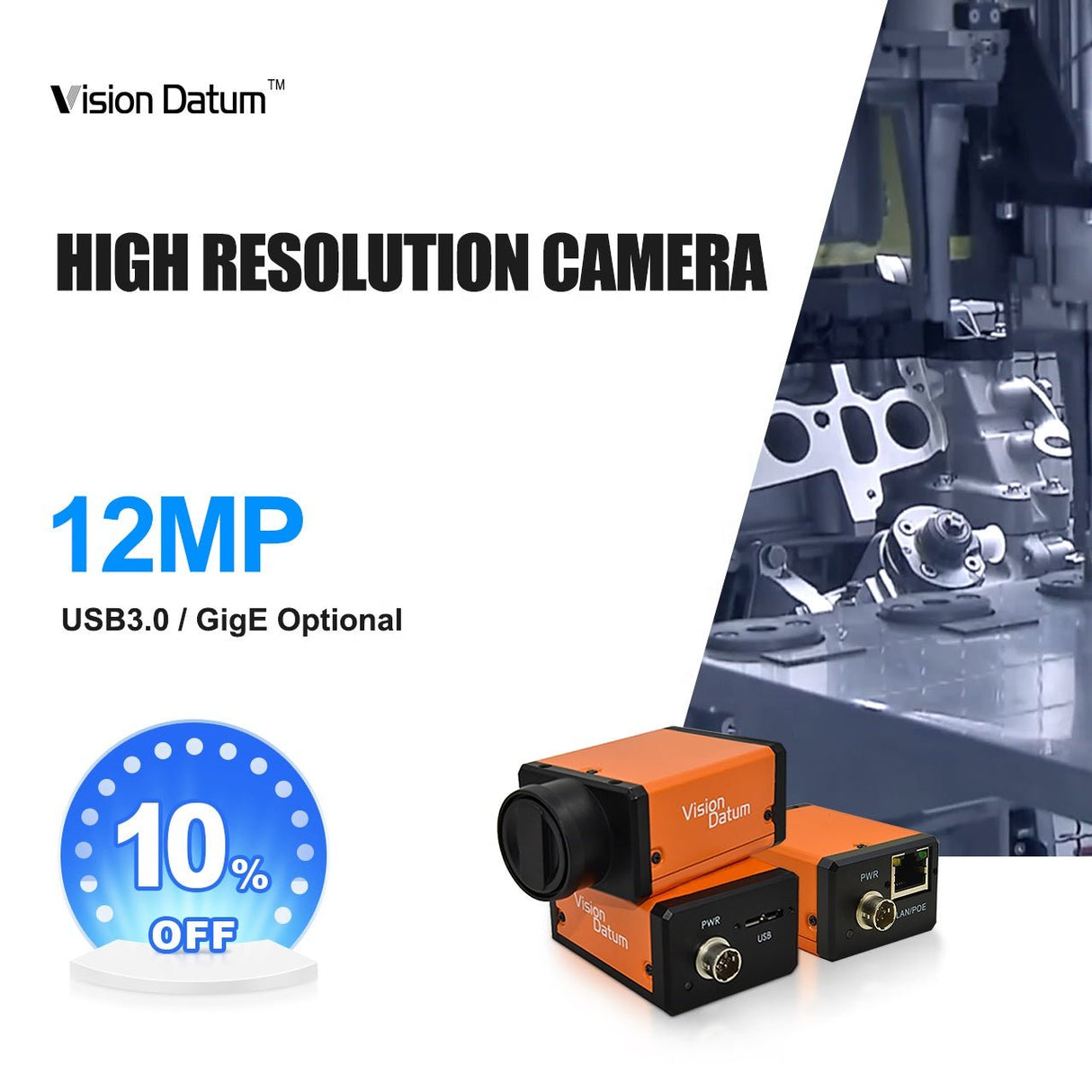 High Resolution 12MP 30FPS IMX226 CMOS USB3.0 GigE industrial Camera - Vision Datum
