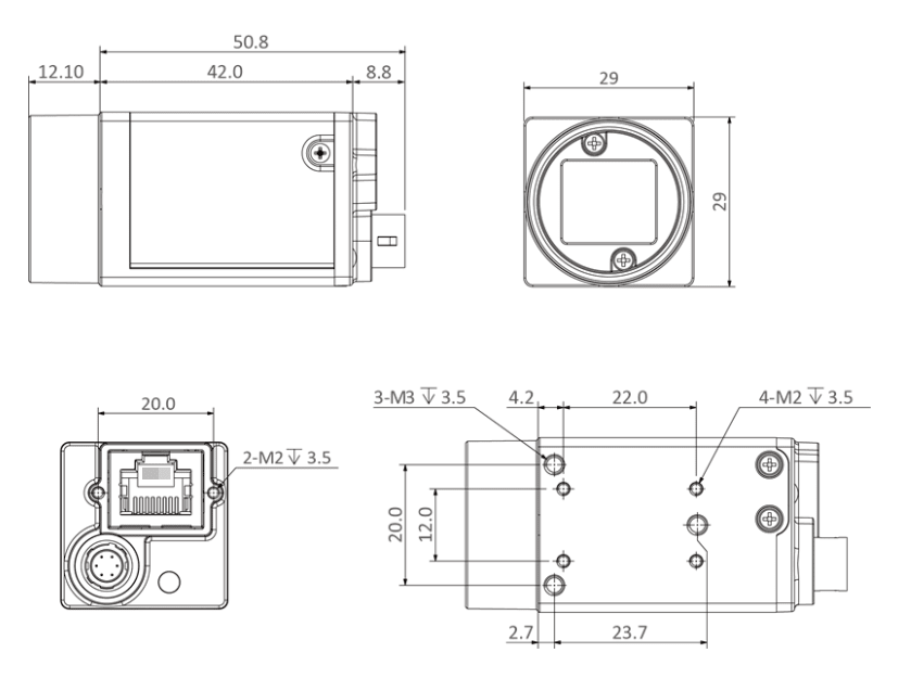 IMX249 industrial GigE camera with four-side mounting for OEM machine vision integration
