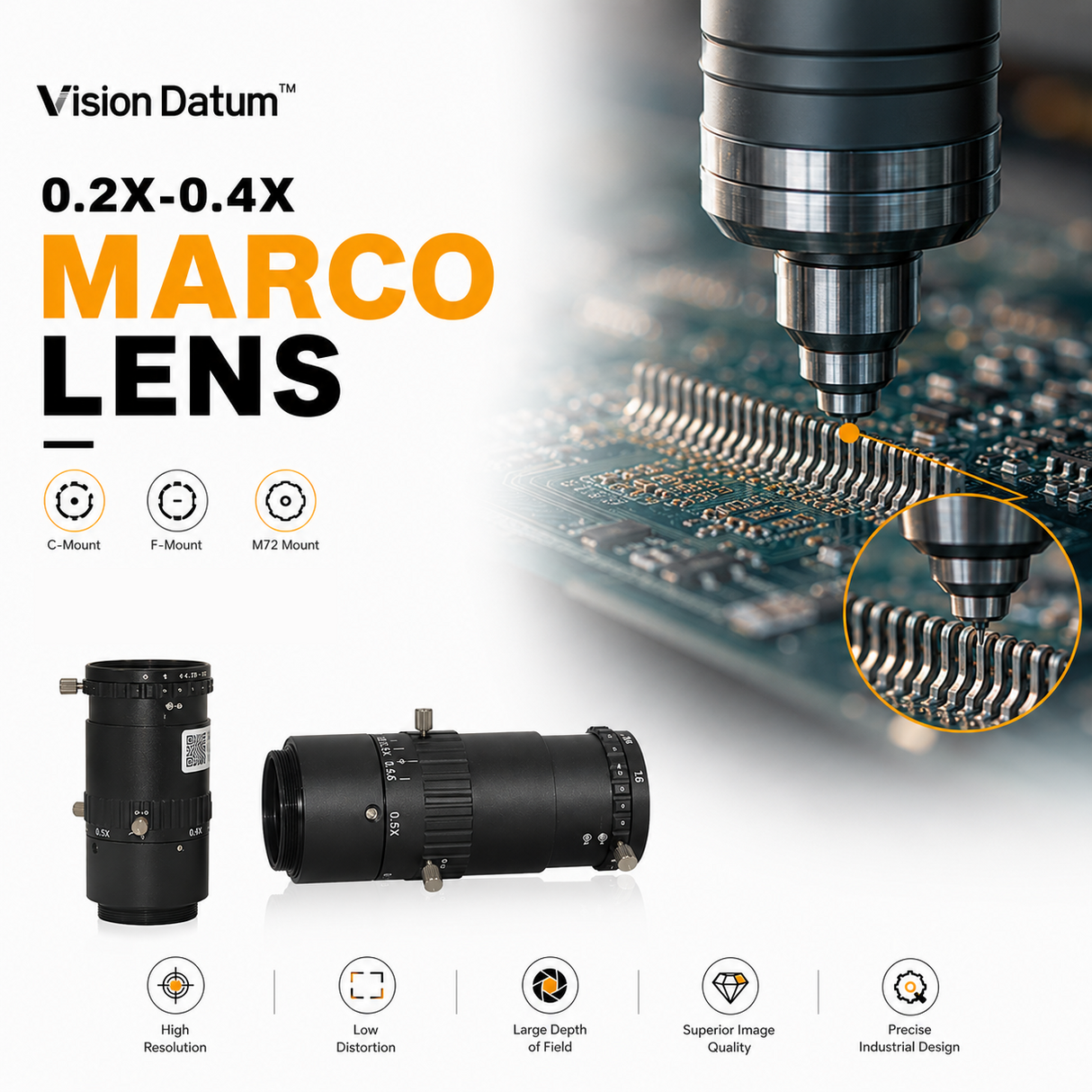 Industrial Macro Lens 0.5X Magnification F-mount for Precision Measurement