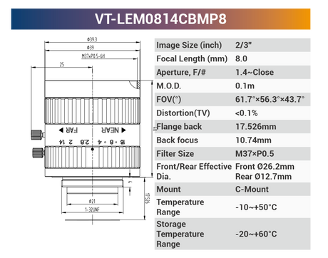 2/3'' 8MP C-Mount Fixed Lenses for 420-1150nm - Vision Datum