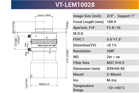 2/3'' 8MP C-Mount Fixed Lenses for 420-1150nm - Vision Datum