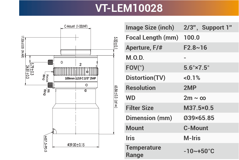2/3'' 8MP C-Mount Fixed Lenses for 420-1150nm - Vision Datum