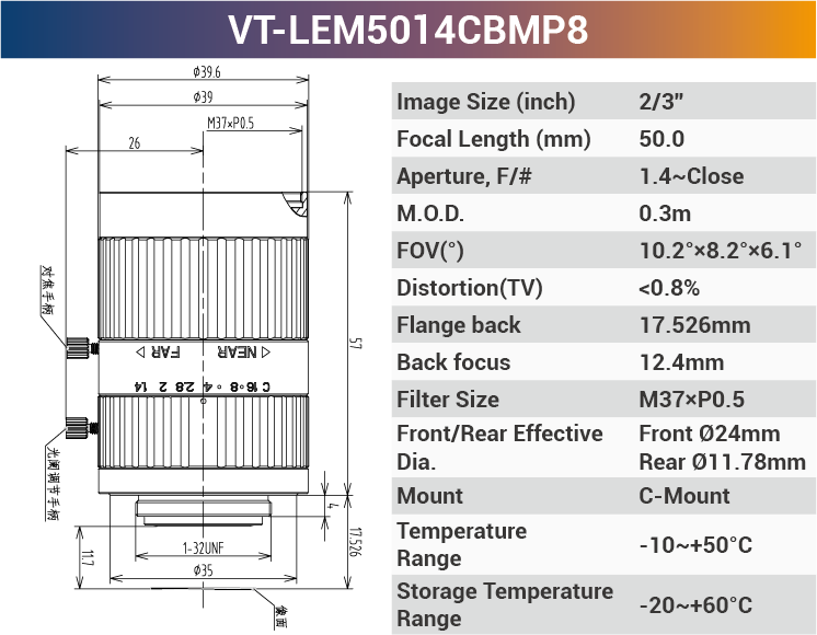 2/3'' 8MP C-Mount Fixed Lenses for 420-1150nm - Vision Datum