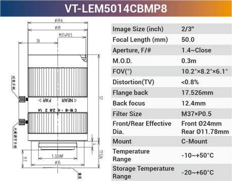 2/3'' 8MP C-Mount Fixed Lenses for 420-1150nm - Vision Datum