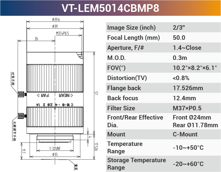 2/3'' 8MP C-Mount Fixed Lenses for 420-1150nm - Vision Datum