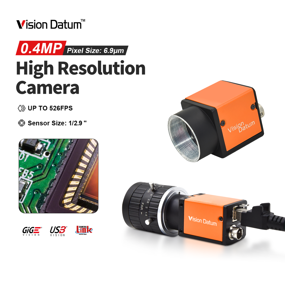0.4MP 525fps IMX287 USB3.0 Global Shutter Industrial Camera for Defect Inspection iCt90M/CU4A-Pro
