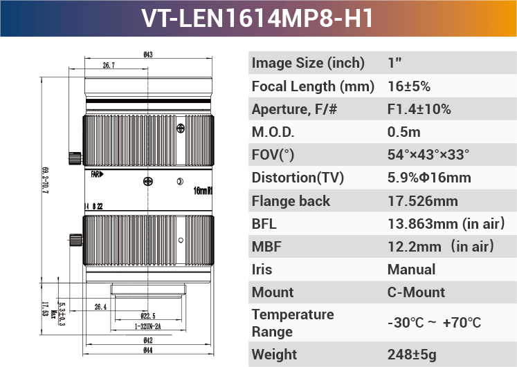 1" 8 - 10MP C - Mount Fixed Lenses - Vision Datum