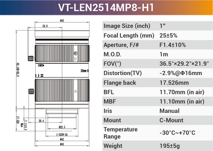 1" 8 - 10MP C - Mount Fixed Lenses - Vision Datum