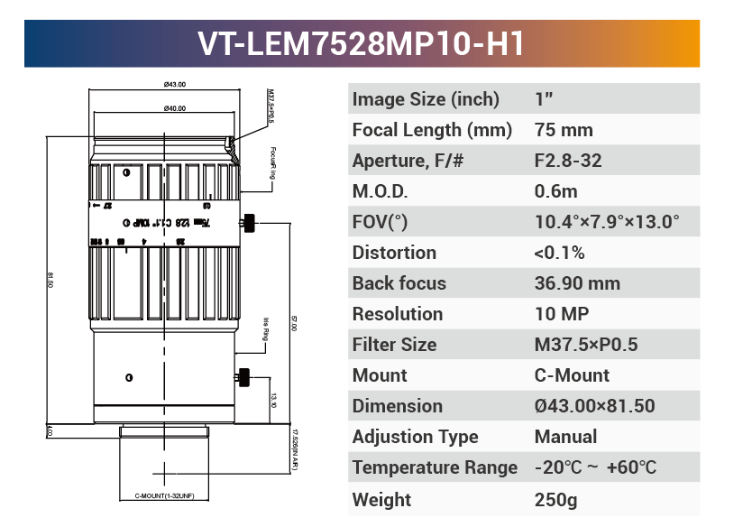 1" 8 - 10MP C - Mount Fixed Lenses - Vision Datum