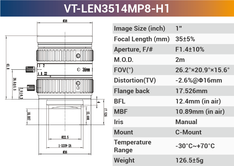 1" 8 - 10MP C - Mount Fixed Lenses - Vision Datum