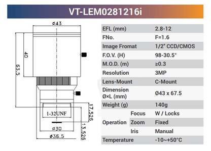 1/1.7" 12MP CS - Mount Zoom Lenses - Vision Datum