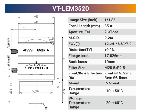 1/1.8'' 5MP Fixed Focal Industrial Lens - Vision Datum