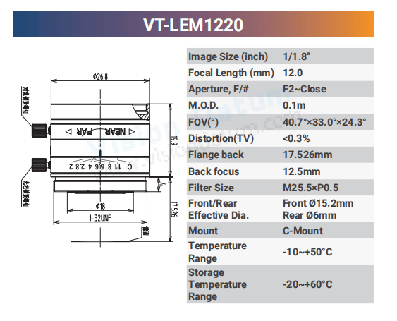 1/1.8'' 5MP Fixed Focal Industrial Lens - Vision Datum