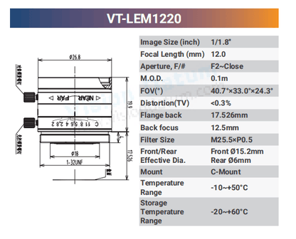 1/1.8'' 5MP Fixed Focal Industrial Lens - Vision Datum