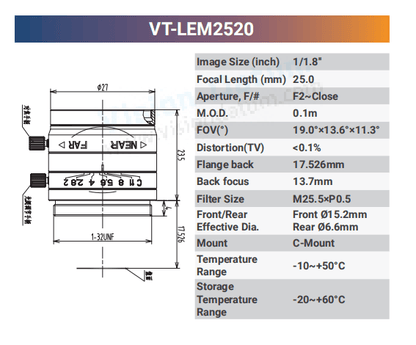 1/1.8'' 5MP Fixed Focal Industrial Lens - Vision Datum