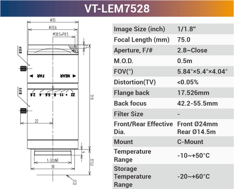 1/1.8'' 5MP Fixed Focal Industrial Lens - Vision Datum