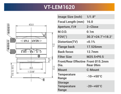 1/1.8'' 5MP Fixed Focal Industrial Lens - Vision Datum