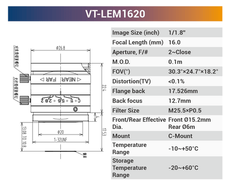 1/1.8'' 5MP Fixed Focal Industrial Lens - Vision Datum