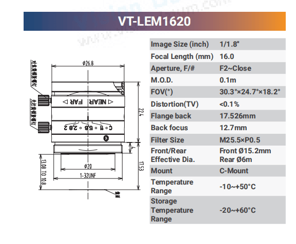 1/1.8'' 5MP Fixed Focal Industrial Lens - Vision Datum