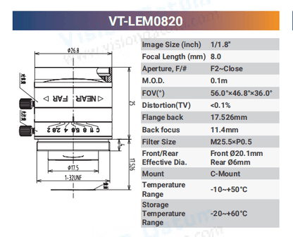 1/1.8'' 5MP Fixed Focal Industrial Lens - Vision Datum