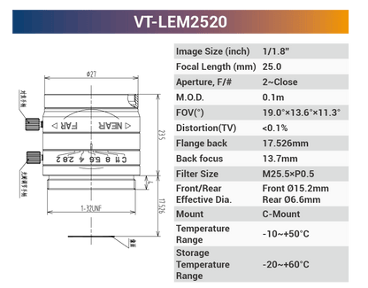 1/1.8'' 5MP Fixed Focal Industrial Lens - Vision Datum