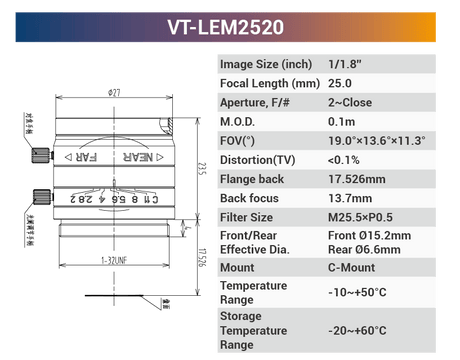 1/1.8'' 5MP Fixed Focal Industrial Lens - Vision Datum