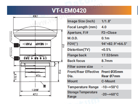 1/1.8'' 5MP Fixed Focal Industrial Lens - Vision Datum