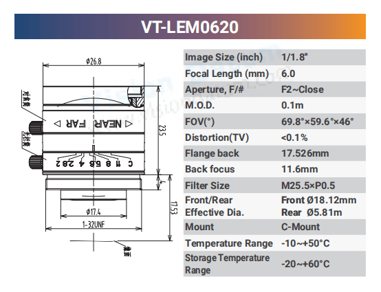 1/1.8'' 5MP Fixed Focal Industrial Lens - Vision Datum