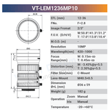12-36mm 10MP 2/3" C-Mount Manual Zoom Iris Lenses VT-LEM1236MP10 - Vision Datum