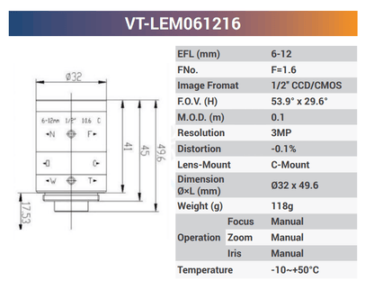 1/2" 3MP C - Mount Zoom Lenses - Vision Datum