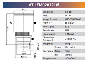 1/2" 3MP C - Mount Zoom Lenses With IR - Vision Datum