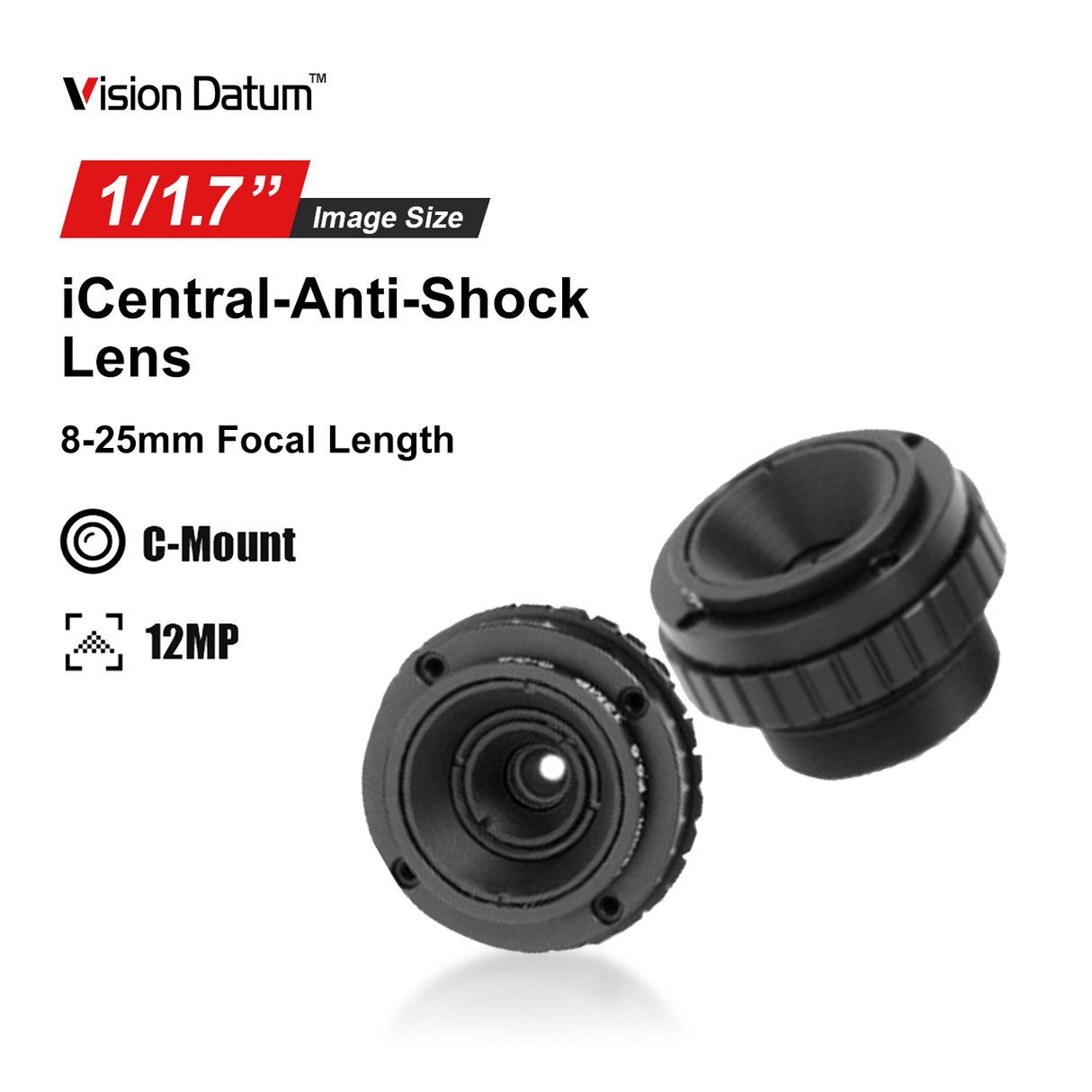 iCentral 1/1.7" 12MP C-Mount Anti-Shock Industrial Machine Vision Lenses