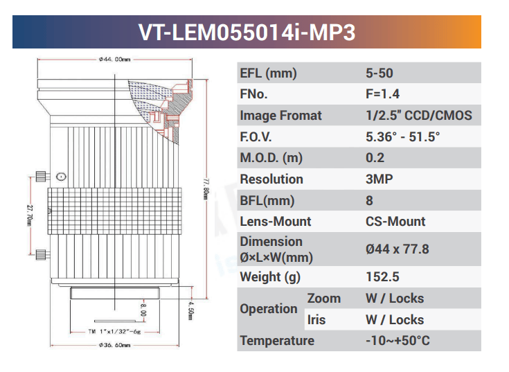 1/2.5" 3MP CS - Mount Zoom Lenses - Vision Datum