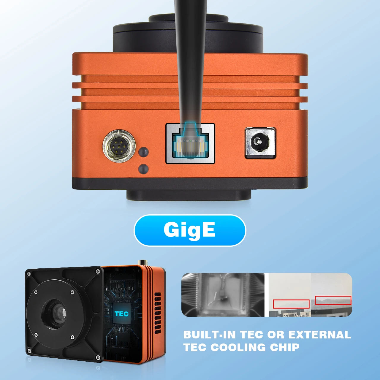 400 nm–1800 nm InGaAs IMX990 IMX991 GigE SWIR-Kamera, externe TEC-Kühlung