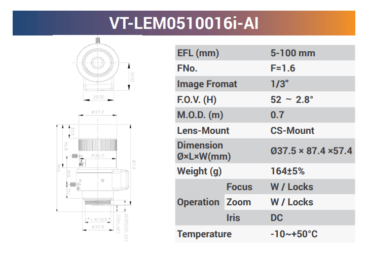 1/3" CS - Mount Zoom Lenses - Vision Datum