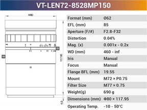 150MP M72 High Resolution Large Format Lens VT-LEN72-MP150 - Vision Datum