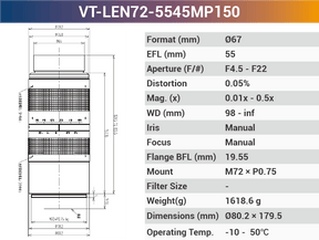 150MP M72 High Resolution Large Format Lens VT-LEN72-MP150 - Vision Datum