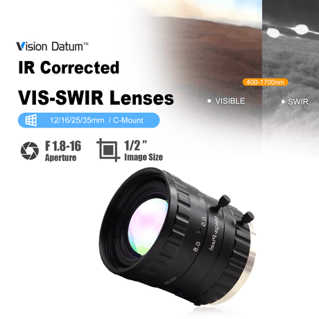 16mm F1.8 1/2" 400-1700nm VIS-SWIR FA Lens VT-LEN1618VSW-S12 - Vision Datum