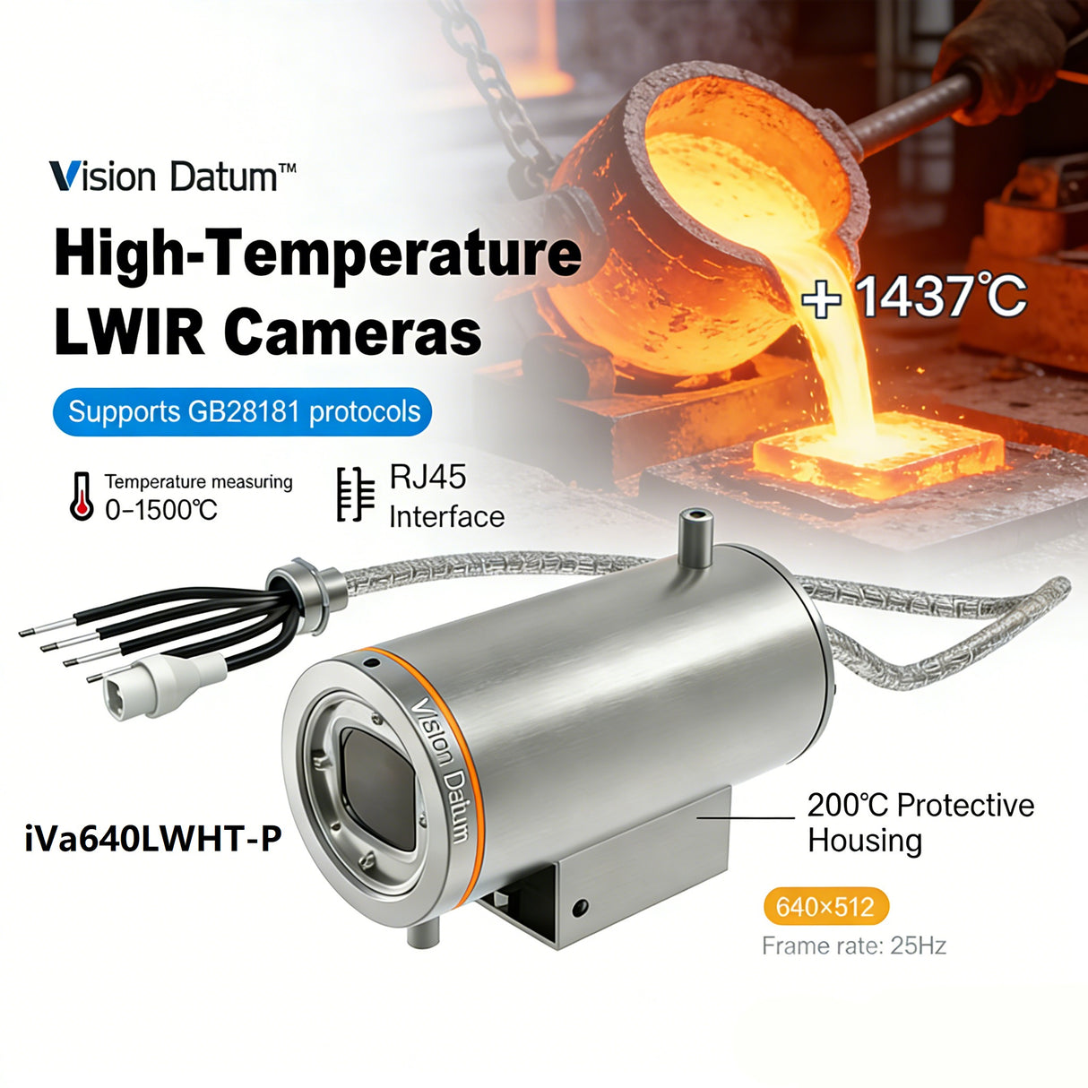 iVa640LWHT High Temperature 2000℃ Measurement Radiometric 640x512 25Hz LWIR Thermal Camera - Vision Datum