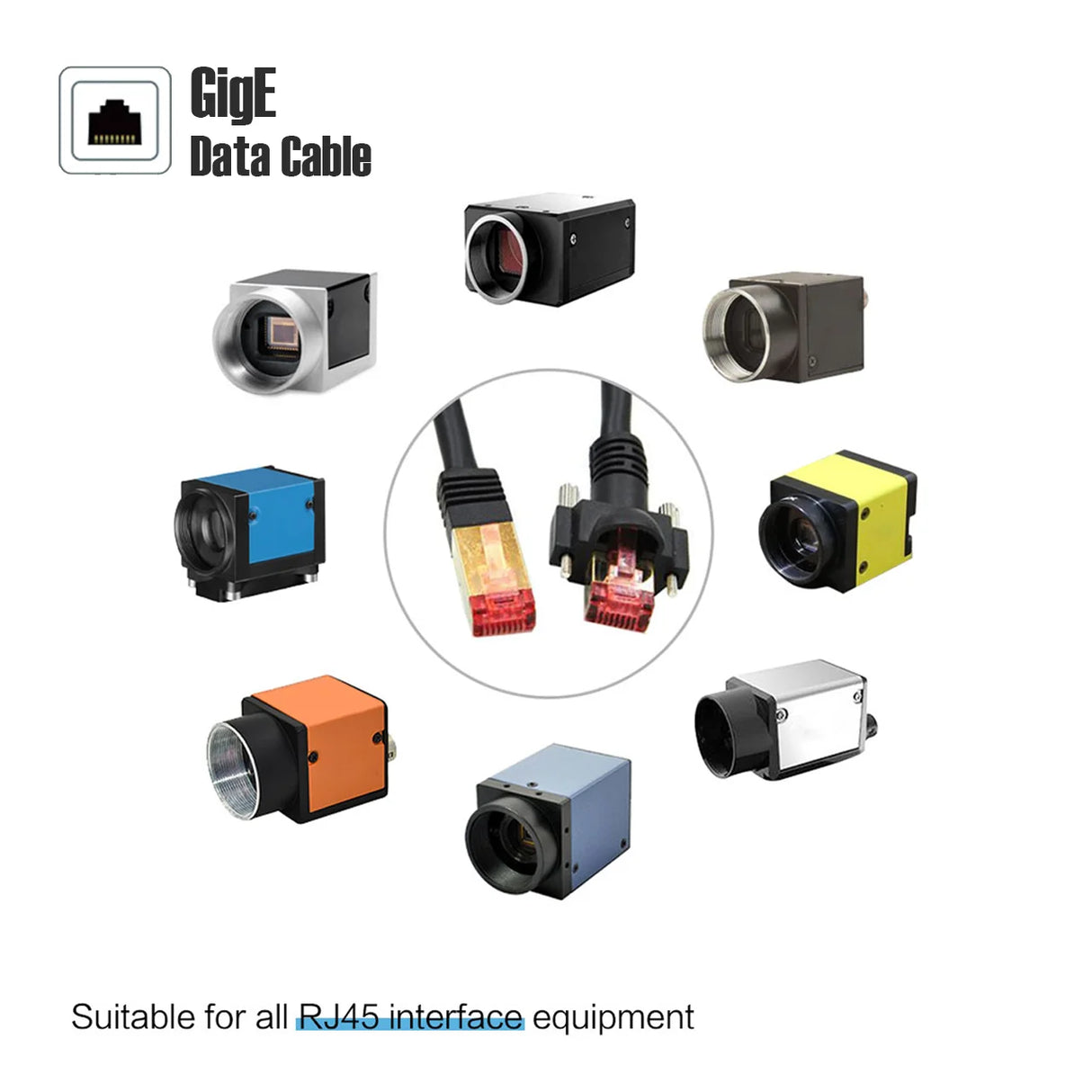 RJ45 with locking stud 10M GigE Cables High Flexibility Camera Data Cable