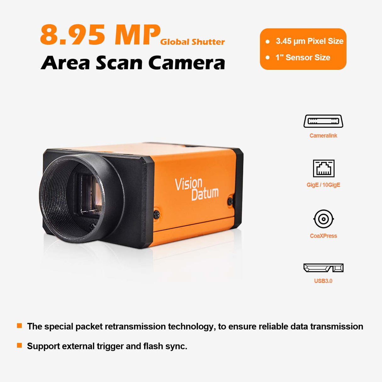 IMX267 9MP 13FPS 3.45μm 1" Global Shutter Camera - Vision Datum